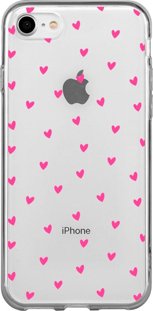 İphone 8 Minik Kalpler Pembe Desenli Şeffaf Telefon Kılıfı