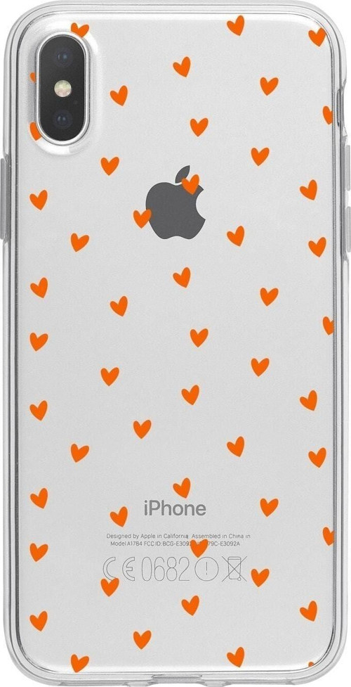 İphone X Minik Kalpler Turuncu Desenli Şeffaf Telefon Kılıfı