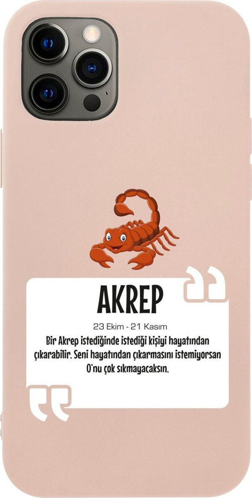 Iphone 12 Pro Akrep Burcu Tasarımlı Pembe Telefon Kılıfı