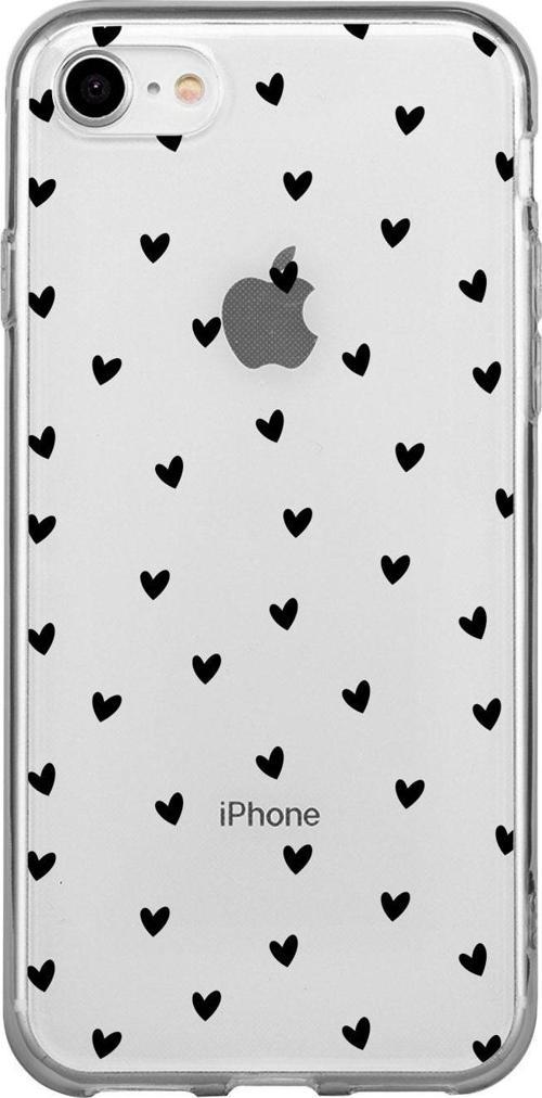 İphone 7 Minik Kalpler Siyah Desenli Şeffaf Telefon Kılıfı