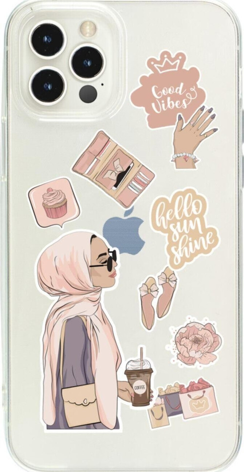 İphone 15 Pro Hijab Sticker Tasarımlı Şeffaf Telefon Kılıfı