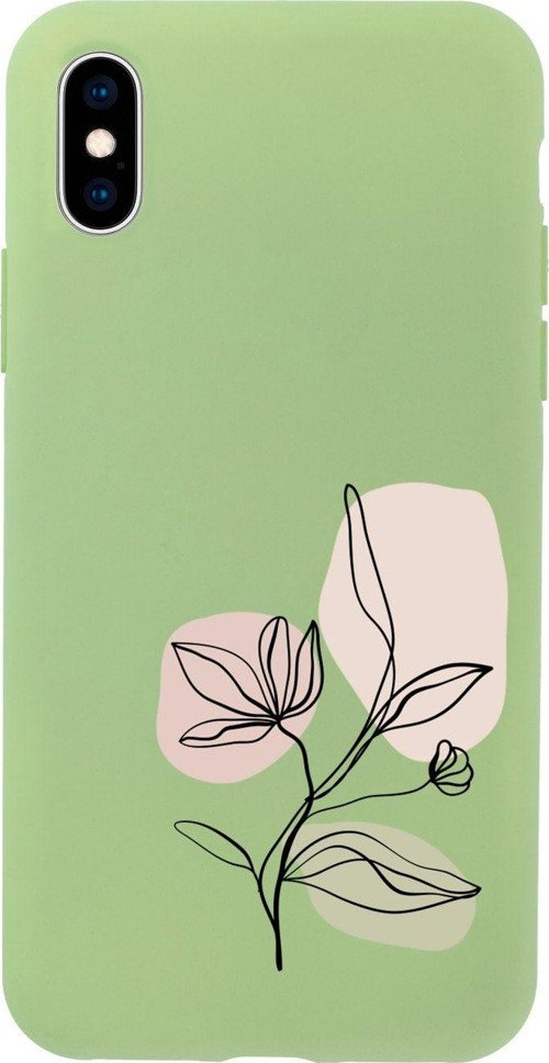 İphone X Art Pink Flower Tasarımlı Yeşil Telefon Kılıfı