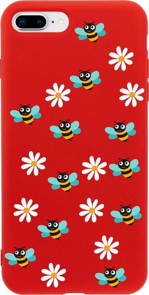 İphone 8 Plus Bee Etiket Tasarımlı Kırmızı Telefon Kılıfı