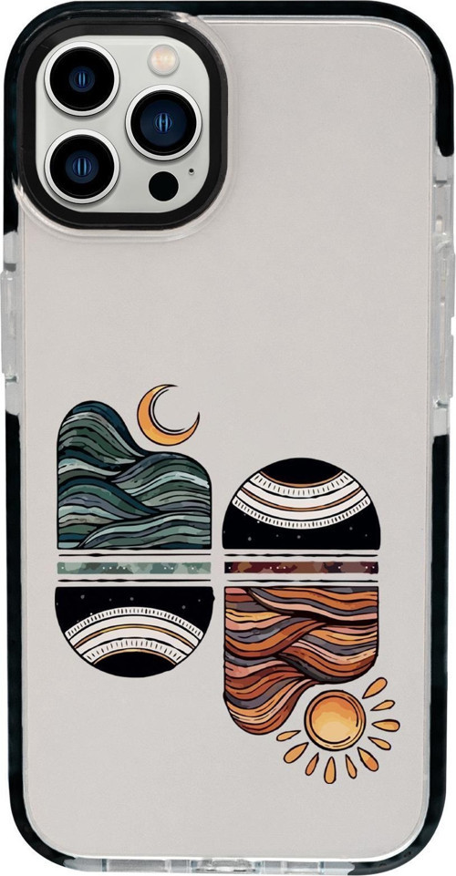 İphone 15 Pro Max Uyumlu Sunset Wawe Desenli Candy Bumper Darbe Emci Silikonlu Telefon Kılıfı