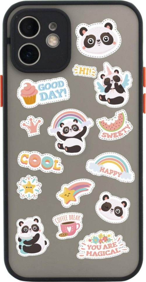Iphone 11 Lüx Kamera Lens Korumalı Sticker Panda Tasarımlı Siyah Telefon Kılıfı
