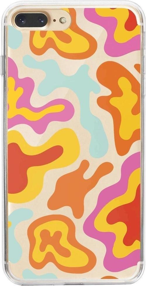 İphone 8 Plus Uyumlu Colourful Wave Tasarımlı Şeffaf Telefon Kılıfı