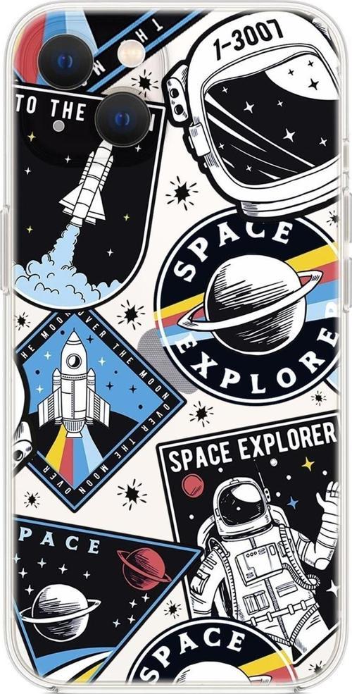 İphone 14 Uyumlu Space Desenli Şeffaf Silikonlu Telefon Kılıfı