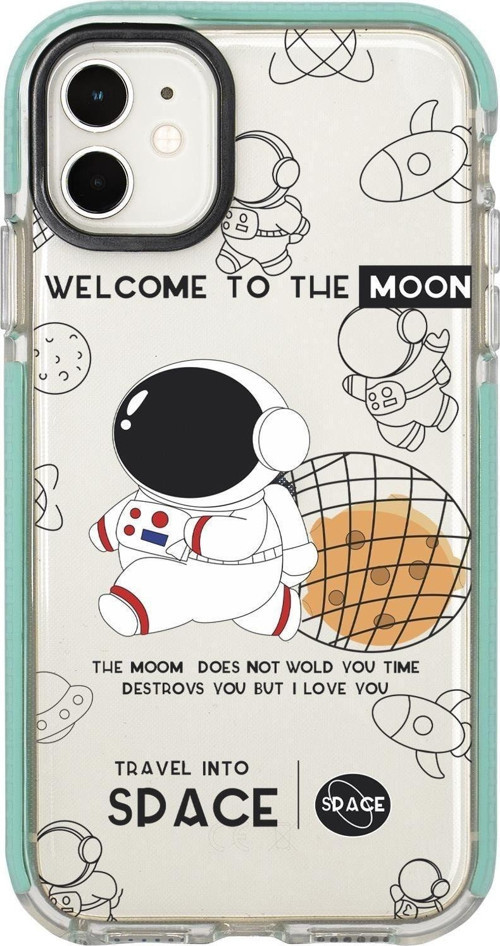 İphone 12 Sevimli Astronot Candy Bumper Silikonlu Telefon Kılıfı
