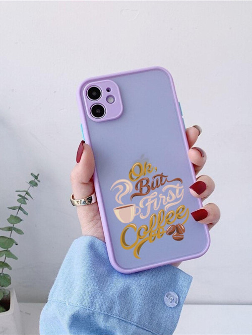 Iphone 11 Lila Kamera Lens Korumalı Coffee Desenli Lüx Telefon Kılıfı Uyumlu