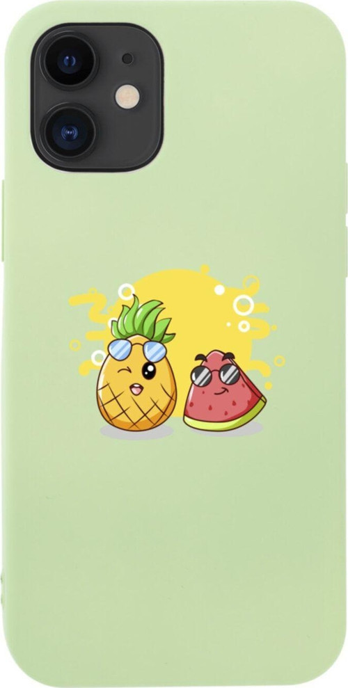İphone 12 Ananas Ve Karpuz Tasarımlı Yeşil Telefon Kılıfı