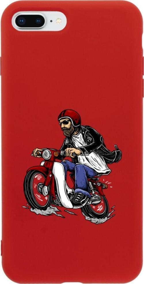 İphone 8 Plus Motobiker Tasarımlı Kırmızı Telefon Kılıfı