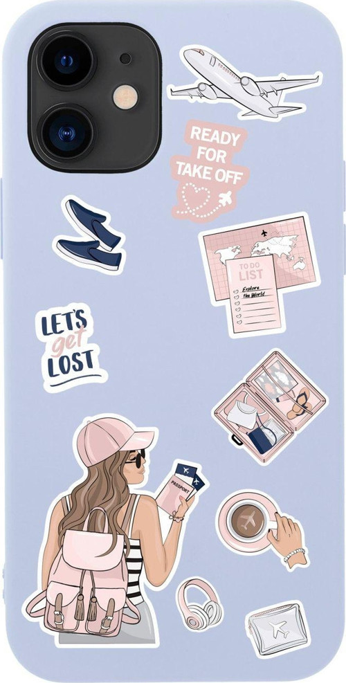 İphone 12 Pink Travel Tasarımlı Lila Telefon Kılıfı