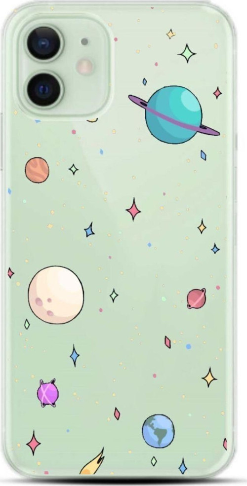İphone 12 Gezegen Desenli Şeffaf Telefon Kılıfı