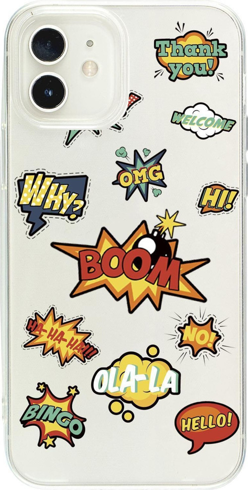 İphone 12 Vuyumlu Stickers Desenli Premium Şeffaf Silikon Kılıf