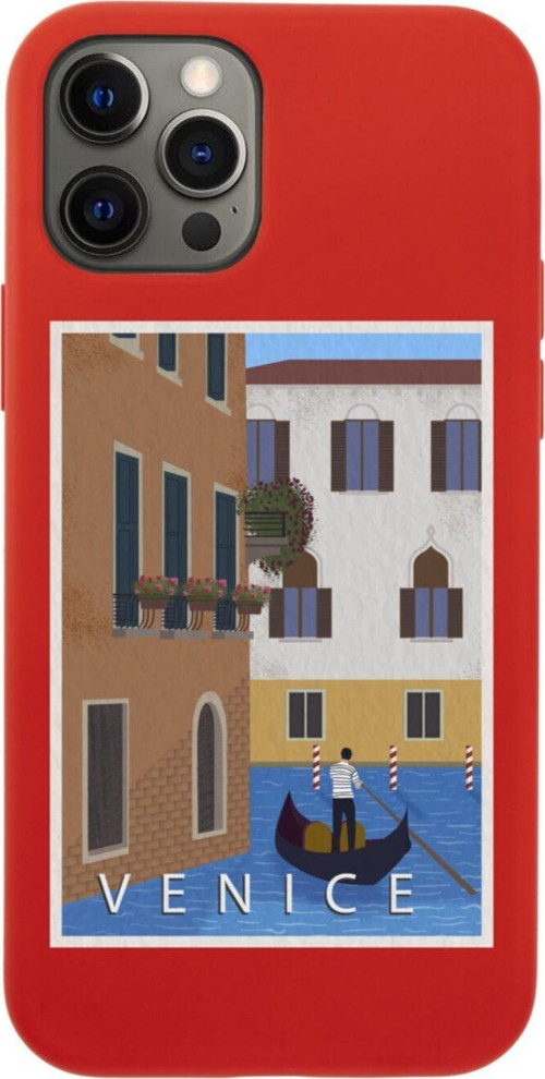 Iphone 12 Pro Venice Gondola Tasarımlı Kırmızı Telefon Kılıfı