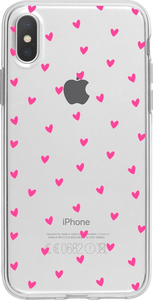 İphone Xs Minik Kalpler Pembe Desenli Şeffaf Telefon Kılıfı