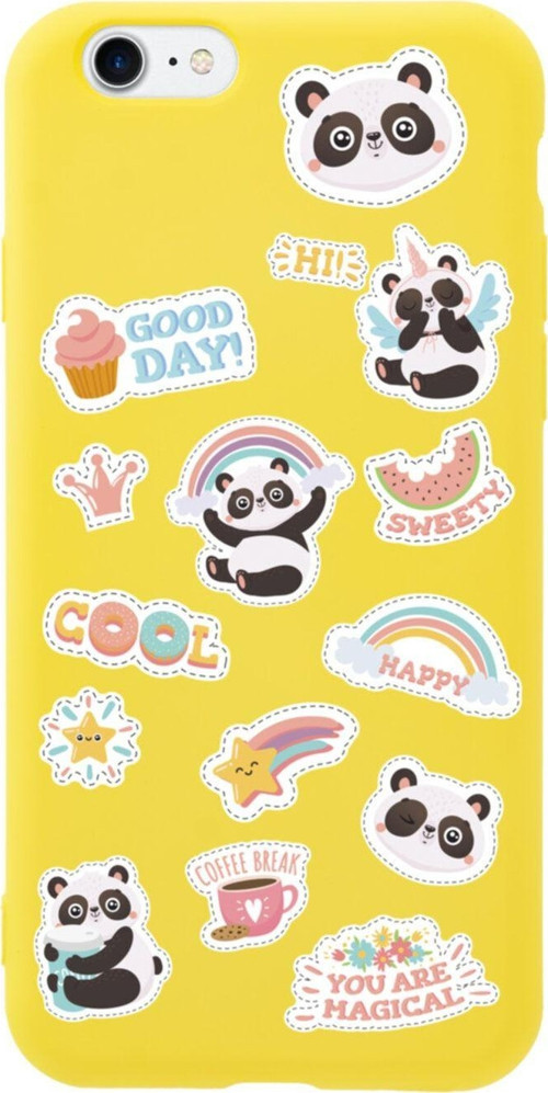 İphone 7 Sticker Panda Tasarımlı Sarı Telefon Kılıfı
