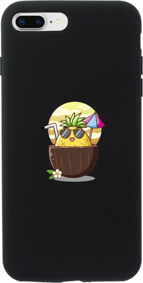 İphone 7 Plus Güneşlenen Ananas Tasarımlı Siyah Telefon Kılıfı
