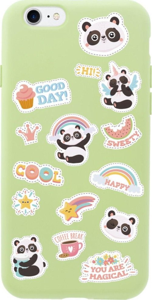 İphone 8 Sticker Panda Tasarımlı Yeşil Telefon Kılıfı