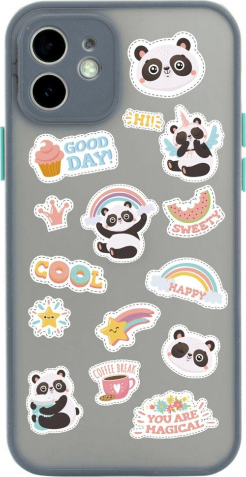 Iphone 11 Lüx Kamera Lens Korumalı Sticker Panda Tasarımlı Gri Telefon Kılıfı