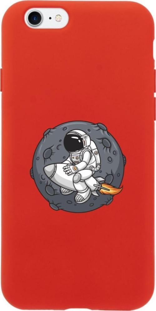 İphone Se Gezegen Ve Astronot Tasarımlı Kırmızı Telefon Kılıfı