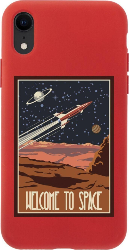 İphone Xr Welcome To Space Tasarımlı Kırmızı Telefon Kılıfı
