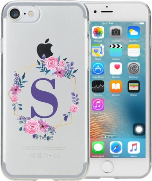 Mor Çiçekli S Harfli Şeffaf İphone 7 Telefon Kılıfı