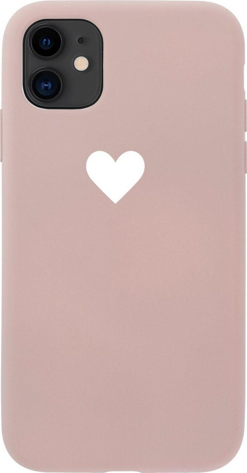 Iphone 11 Tek Kalp Beyaz Tasarımlı Pembe Telefon Kılıfı