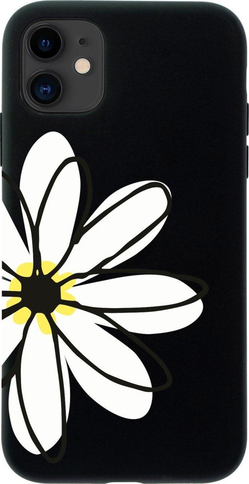 İphone 12 Papatya Tasarımlı Siyah Telefon Kılıfı
