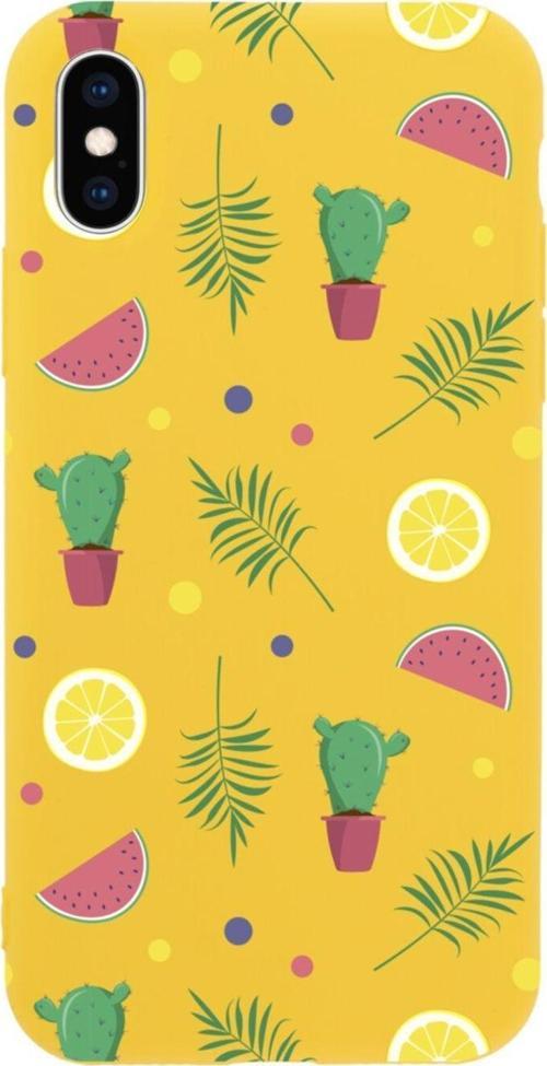 İphone Xs Summer Cactus Tasarımlı Sarı Telefon Kılıfı