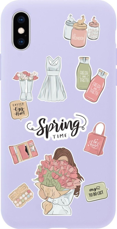 İphone Xs Spring Time Tasarımlı Lila Telefon Kılıfı
