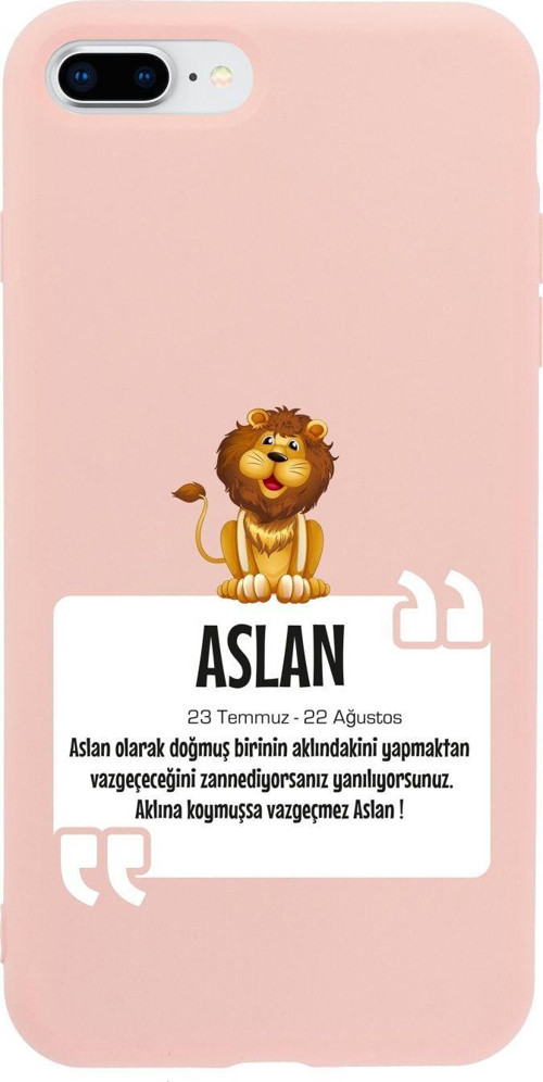 İphone 8 Plus Aslan Burcu Tasarımlı Pembe Telefon Kılıfı