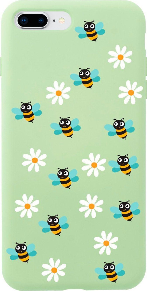 İphone 8 Plus Bee Etiket Tasarımlı Yeşil Telefon Kılıfı