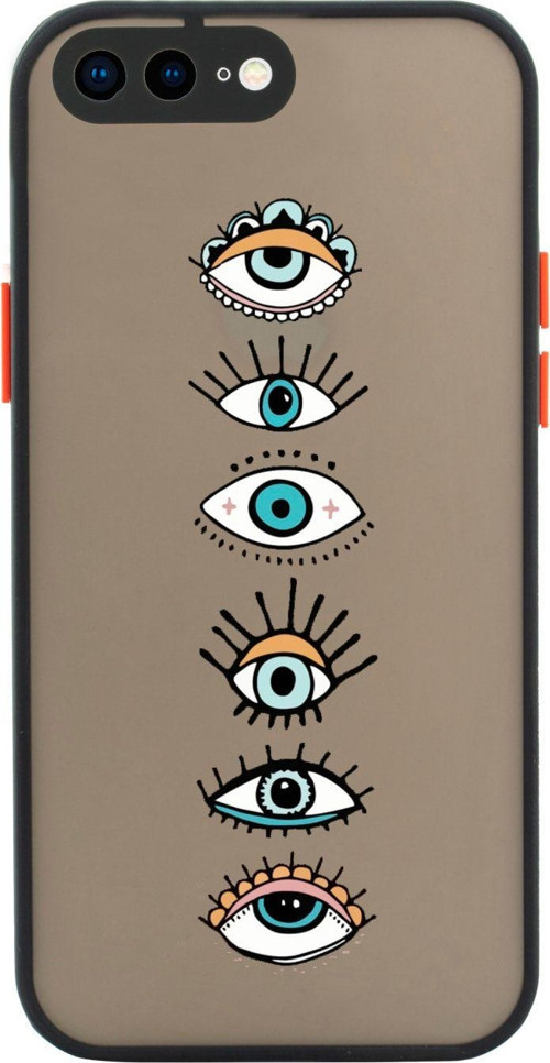 İphone 8 Plus Uyumlu Siyah Kamera Lens Korumalı Renkli Gözler Desenli Lüx Telefon Kılıfı