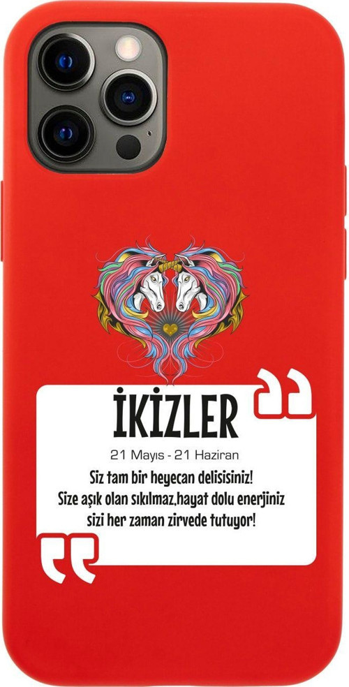 Iphone 12 Pro Ikizler Burcu Tasarımlı Kırmızı Telefon Kılıfı