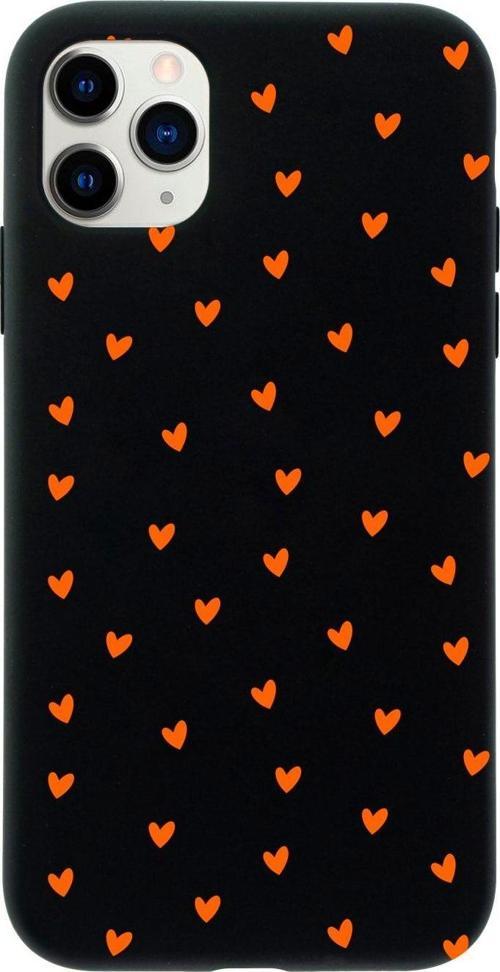 Iphone 11 Pro Minik Kalpler Turuncu Tasarımlı Siyah Telefon Kılıfı