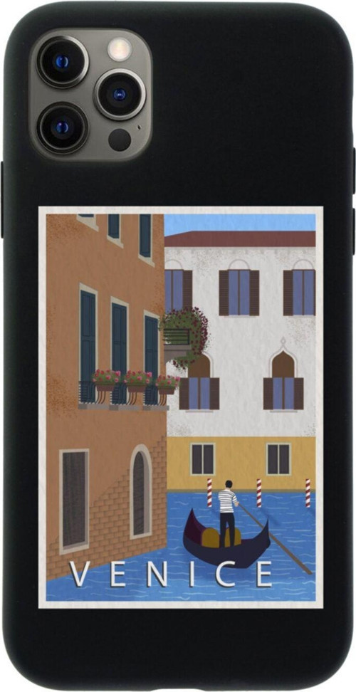 Iphone 12 Pro Venice Gondola Tasarımlı Siyah Telefon Kılıfı