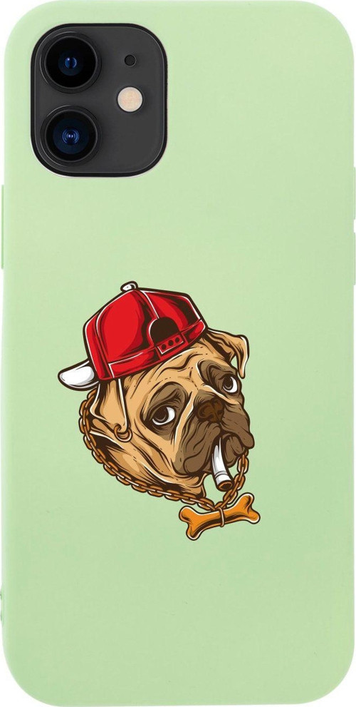 İphone 12 Efkarlı Pug Tasarımlı Yeşil Telefon Kılıfı