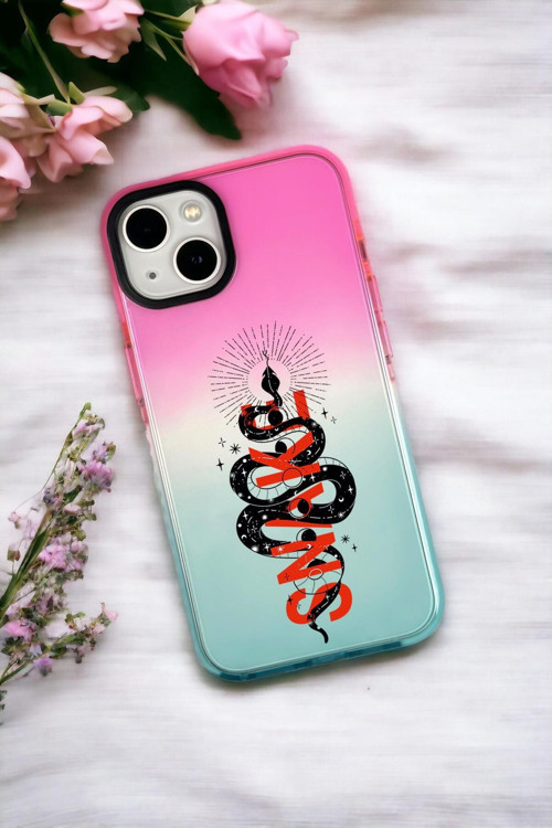 İphone 15 Uyumlu Snake Desenli Premium Rainbow Silikonlu Telefon Kılıfı