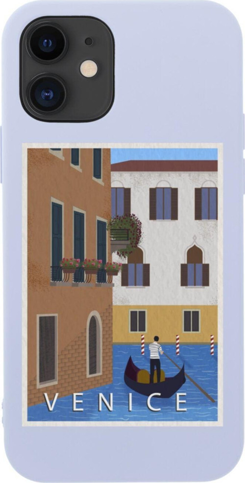 İphone 12 Venice Gondola Tasarımlı Lila Telefon Kılıfı