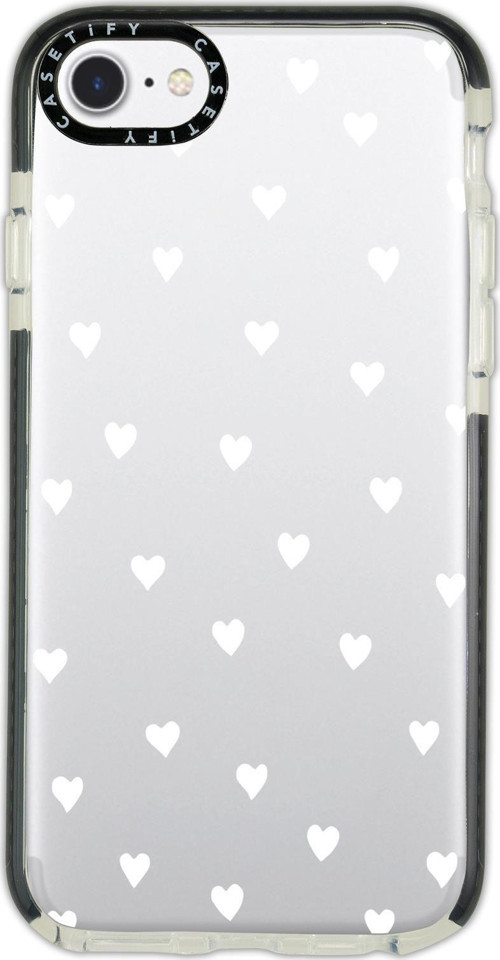 İphone 6 Casetify Uyumlu Beyaz Kalpler Desenli Anti Shock Premium Silikonlu Siyah Kenar Detaylı Tele