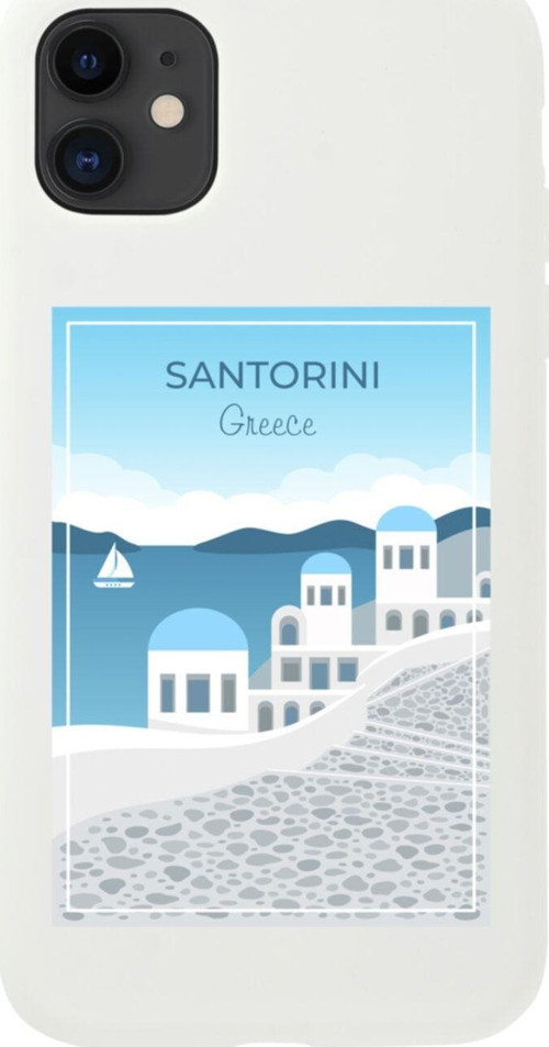 Iphone 11 Santorini Tasarımlı Beyaz Telefon Kılıfı