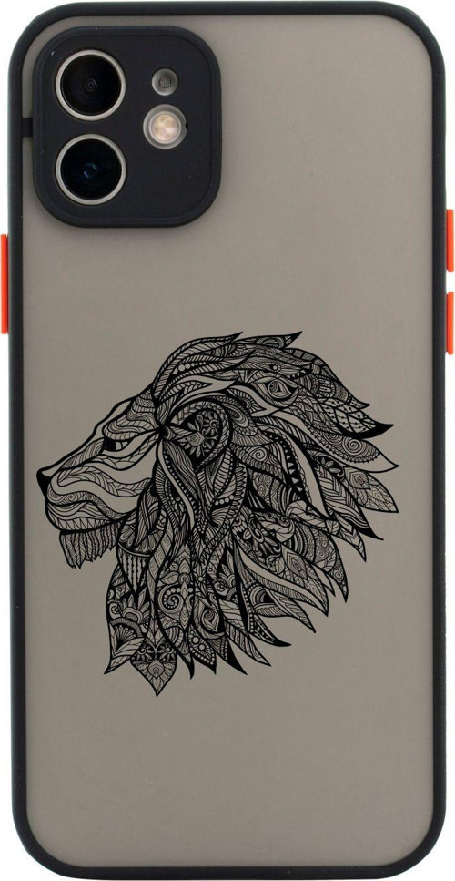 Iphone 11 Lüx Uyumlu Kamera Lens Korumalı Çizim Aslan Desenli Siyah Telefon Kılıfı