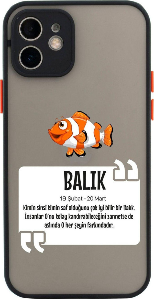 Iphone 11 Lüx Kamera Lens Korumalı Balık Burcu Desenli Siyah Telefon Kılıfı
