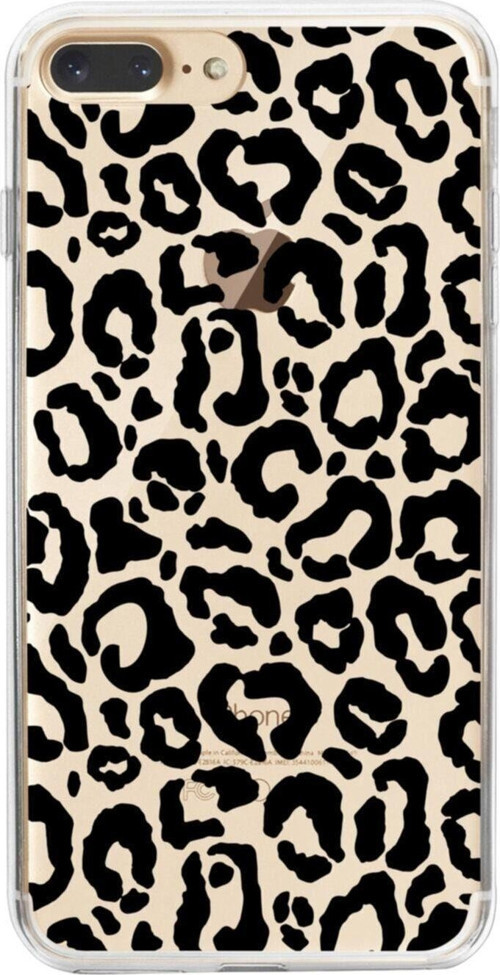 İphone 7 Plus Siyah Leopar Şeffaf Telefon Kılıfı