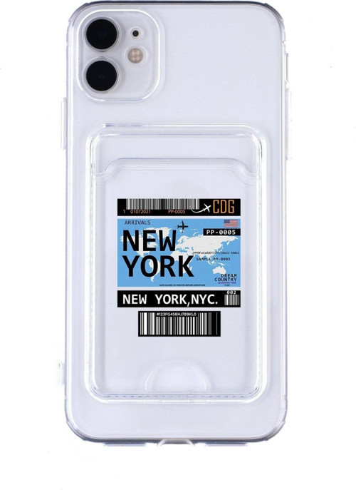 Iphone 11 Uyumlu New York Ticket Desenli Şeffaf Kamera Korumalı Ve Kartlıklı Telefon Kılıfı