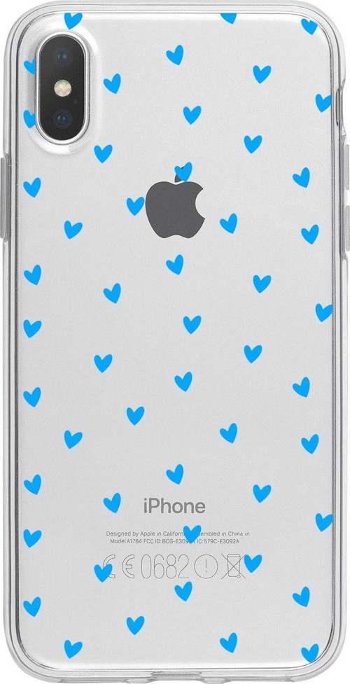 İphone Xs Minik Kalpler Mavi Desenli Şeffaf Telefon Kılıfı