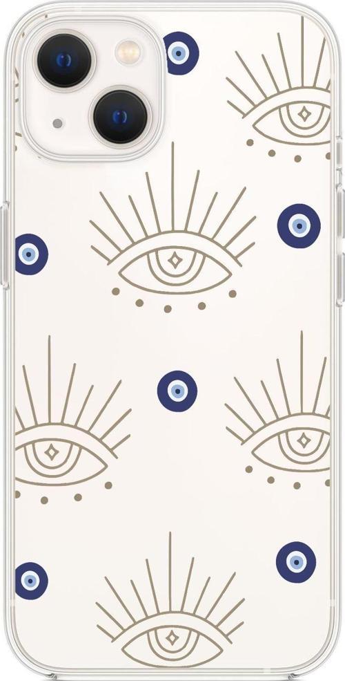 İphone 15 Plus Uyumlu Evil Eye Desenli Premium Şeffaf Silikon Kılıf