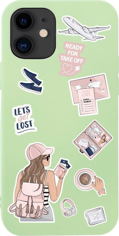 İphone 12 Pink Travel Tasarımlı Yeşil Telefon Kılıfı