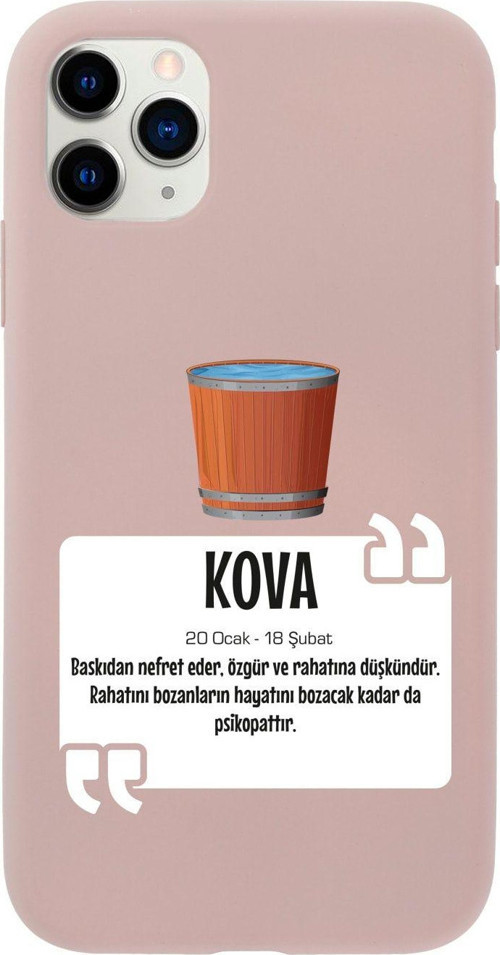 Iphone 11 Pro Kova Burcu Tasarımlı Pembe Telefon Kılıfı